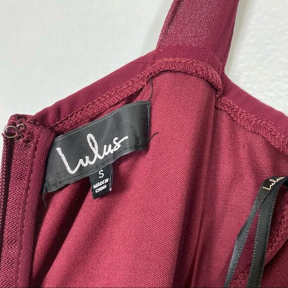 LULU’S Air of Romance Maxi Dress Bridesmaid Wedding Guest Burgundy Red Small - Picture 7 of 9